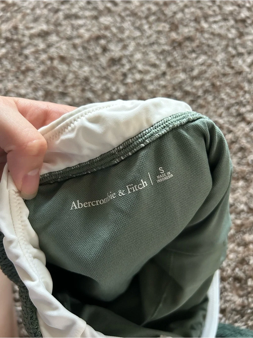 Abercrombie & Fitch Olive Green One-Piece Swimsuit with Cream Trim